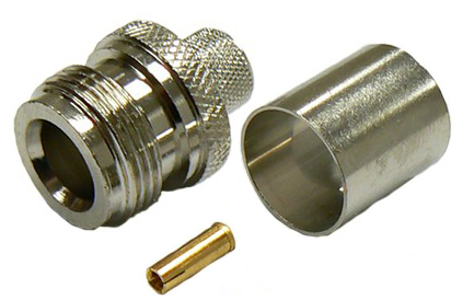 N-type female crimp connector for RG11 75 Ohm coaxial cable, 75 Ohms – nickel plated